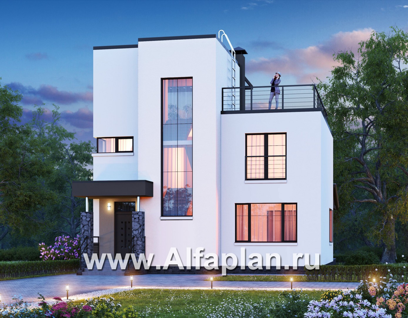 Проекты домов Альфаплан - «Приоритет» - компактный трехэтажный дом с «зеленой» кровлей - дополнительное изображение №2