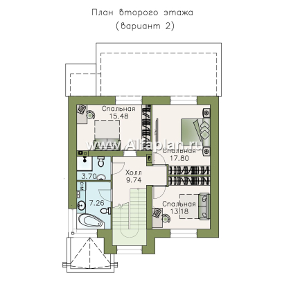 Проекты домов Альфаплан - «Приоритет» - компактный трехэтажный дом с «зеленой» кровлей - превью плана проекта №3