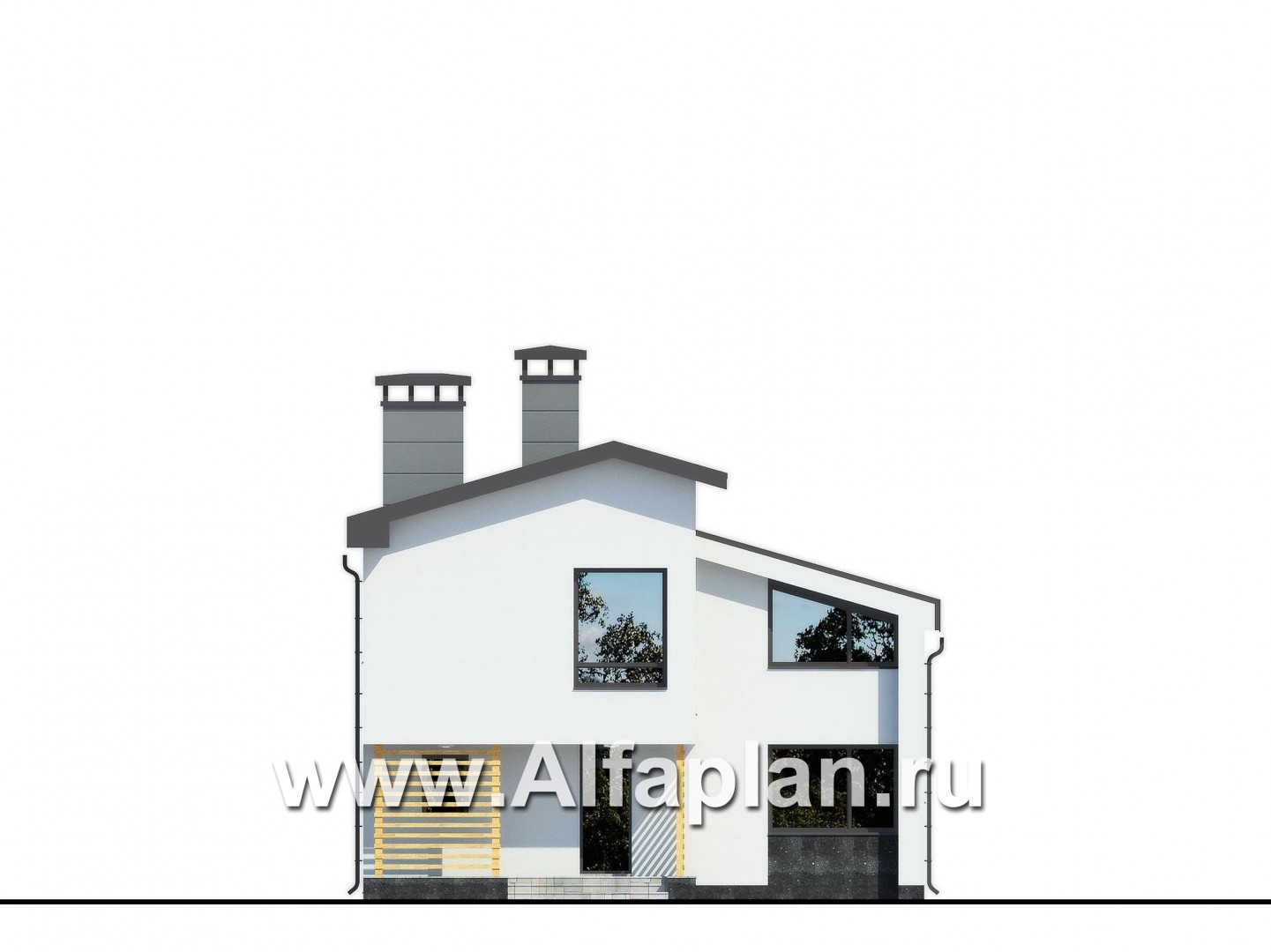 Проекты домов Альфаплан - Современный коттедж с оригинальной планировкой и архитектурой - изображение фасада №1