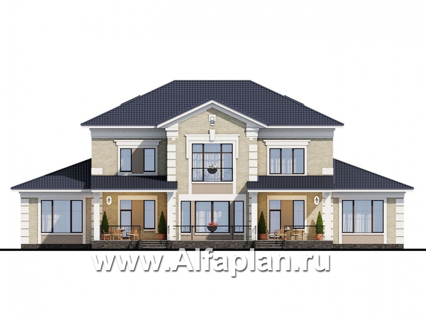 Проекты домов Альфаплан - Вилла в классическом стиле с бассейном - изображение фасада №4