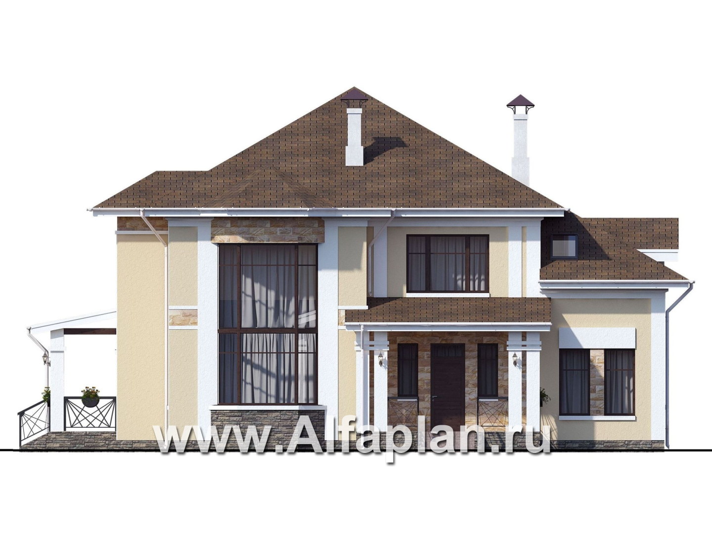 Проекты домов Альфаплан - Особняк с двусветным эркером гостиной - изображение фасада №1