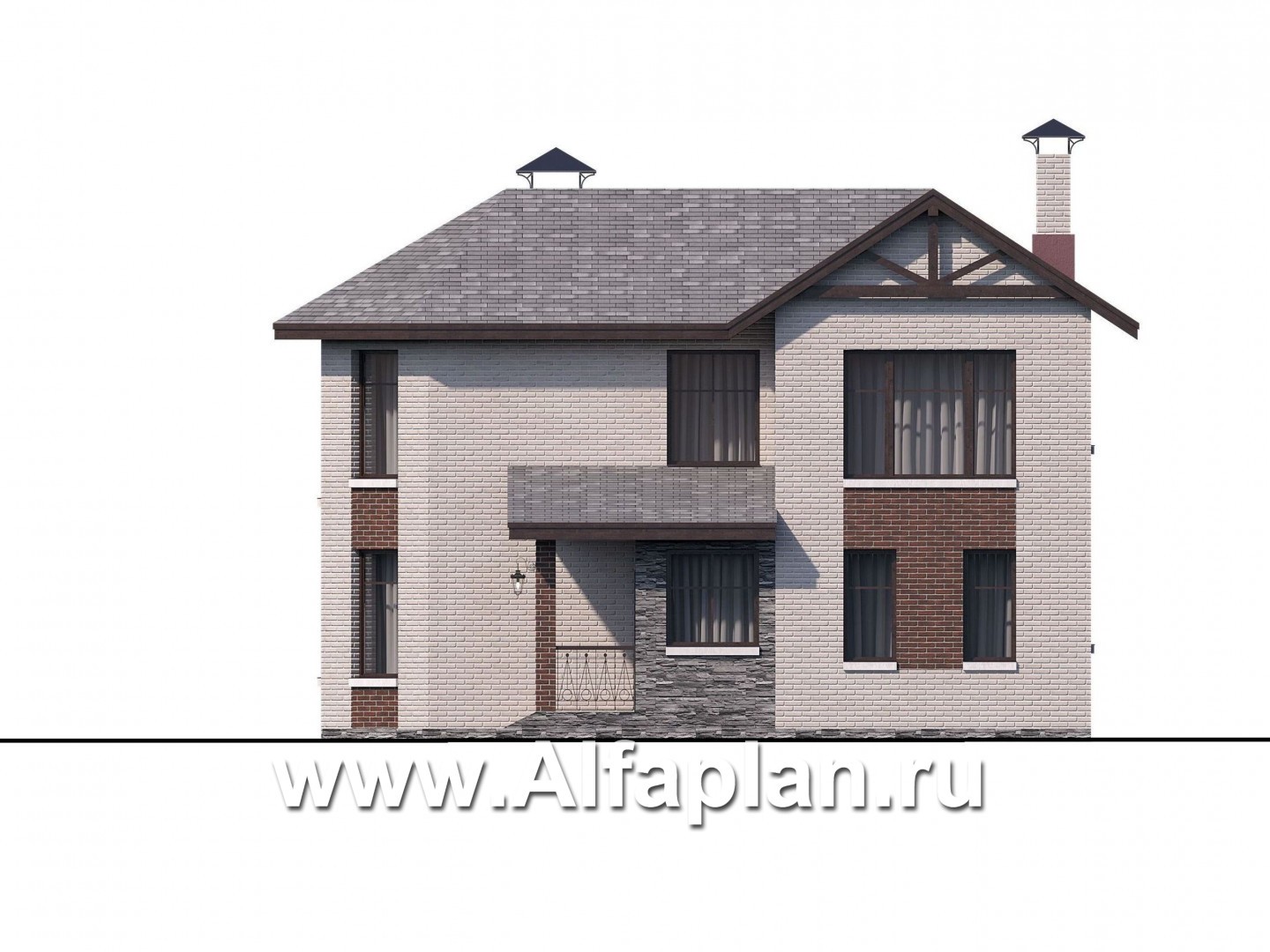 Проекты домов Альфаплан - Двухэтажный дом с эркером - изображение фасада №2