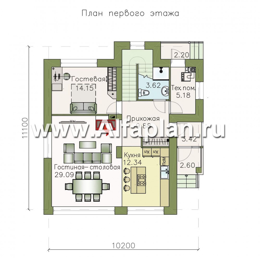 Проекты домов Альфаплан - «Знаменка» - удобный и компактный коттедж в современном стиле - план проекта №1