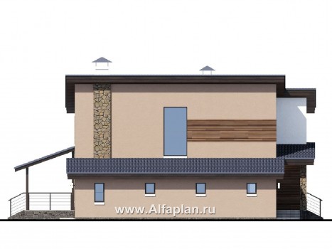 Проекты домов Альфаплан - «Борей» - стильный коттедж с односкатной крышей - превью фасада №3