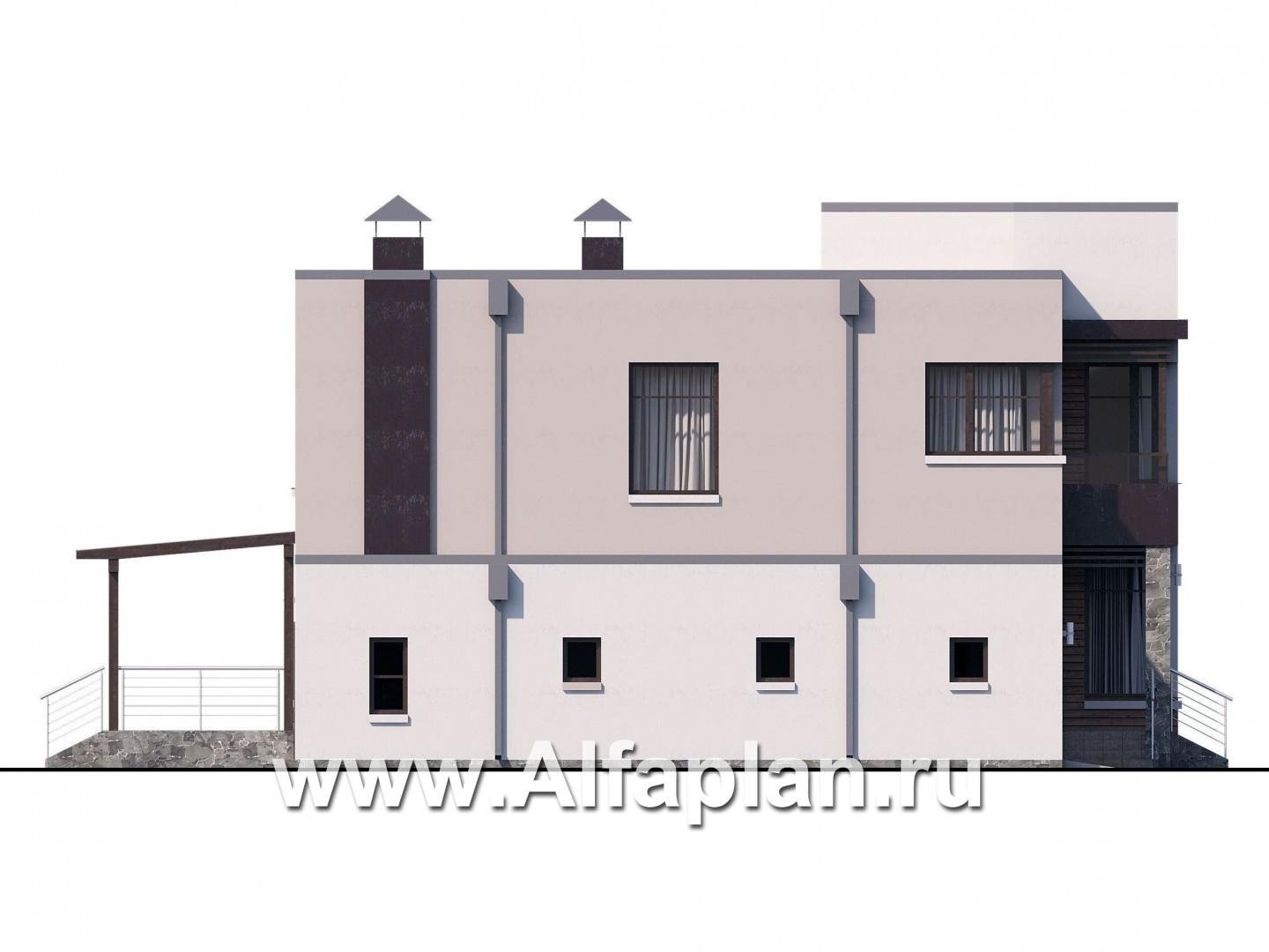 Проекты домов Альфаплан - «Эвр» - современный коттедж с плоской кровлей - изображение фасада №3