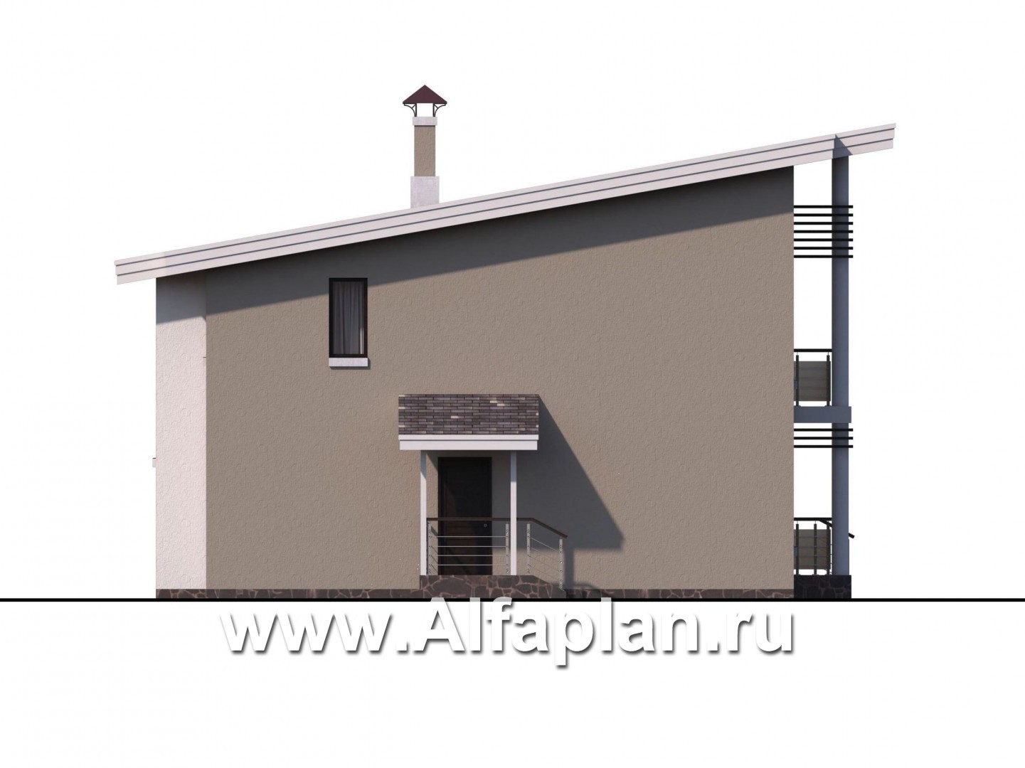 Проекты домов Альфаплан - «Квантум» - коттедж с односкатной крышей - изображение фасада №4
