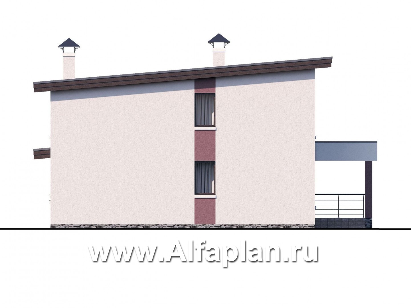 Проекты домов Альфаплан - Двухэтажный коттедж с односкатной кровлей - изображение фасада №4