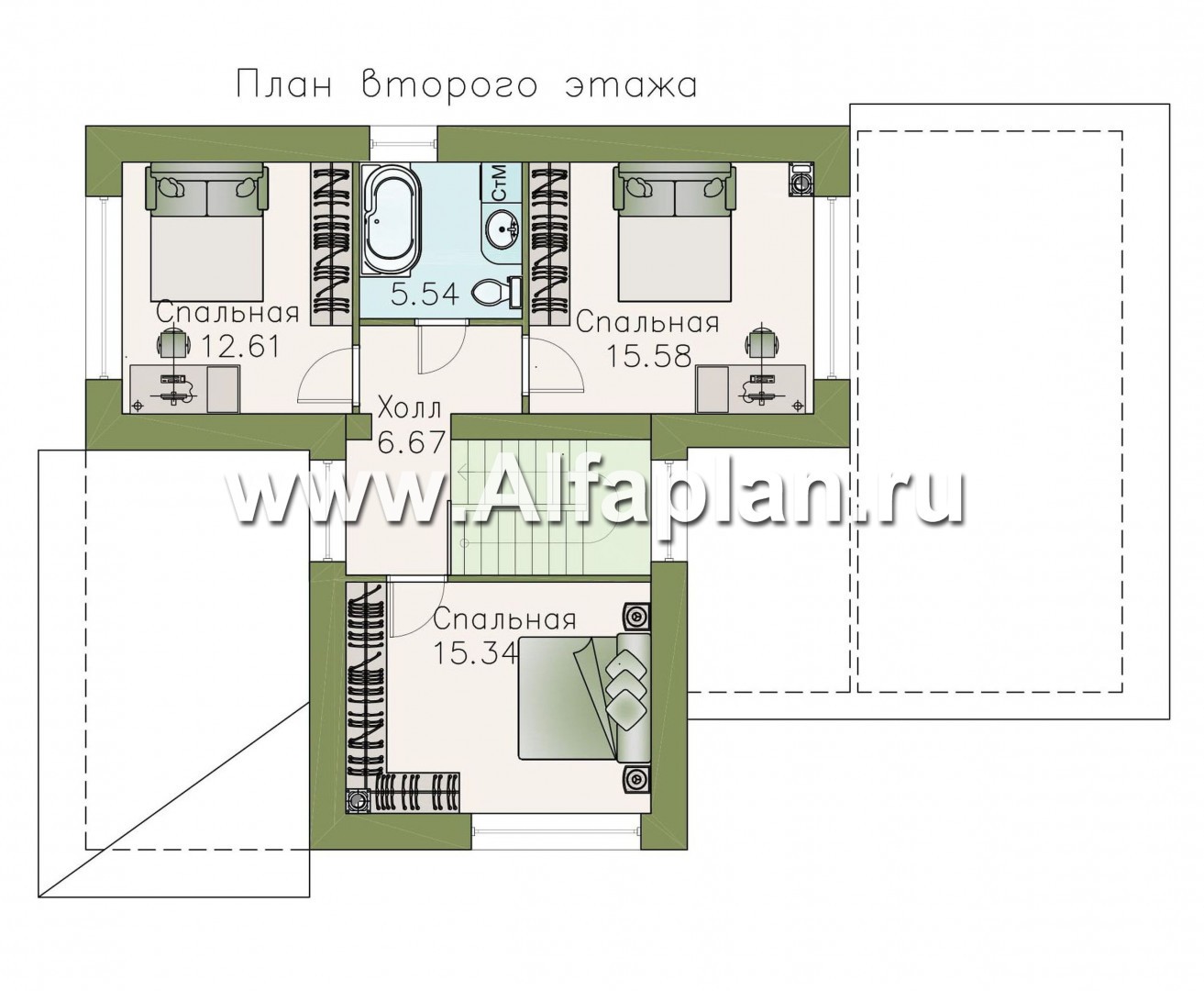 Проекты домов Альфаплан - Стильный компактный дом с гаражом-навесом - план проекта №2