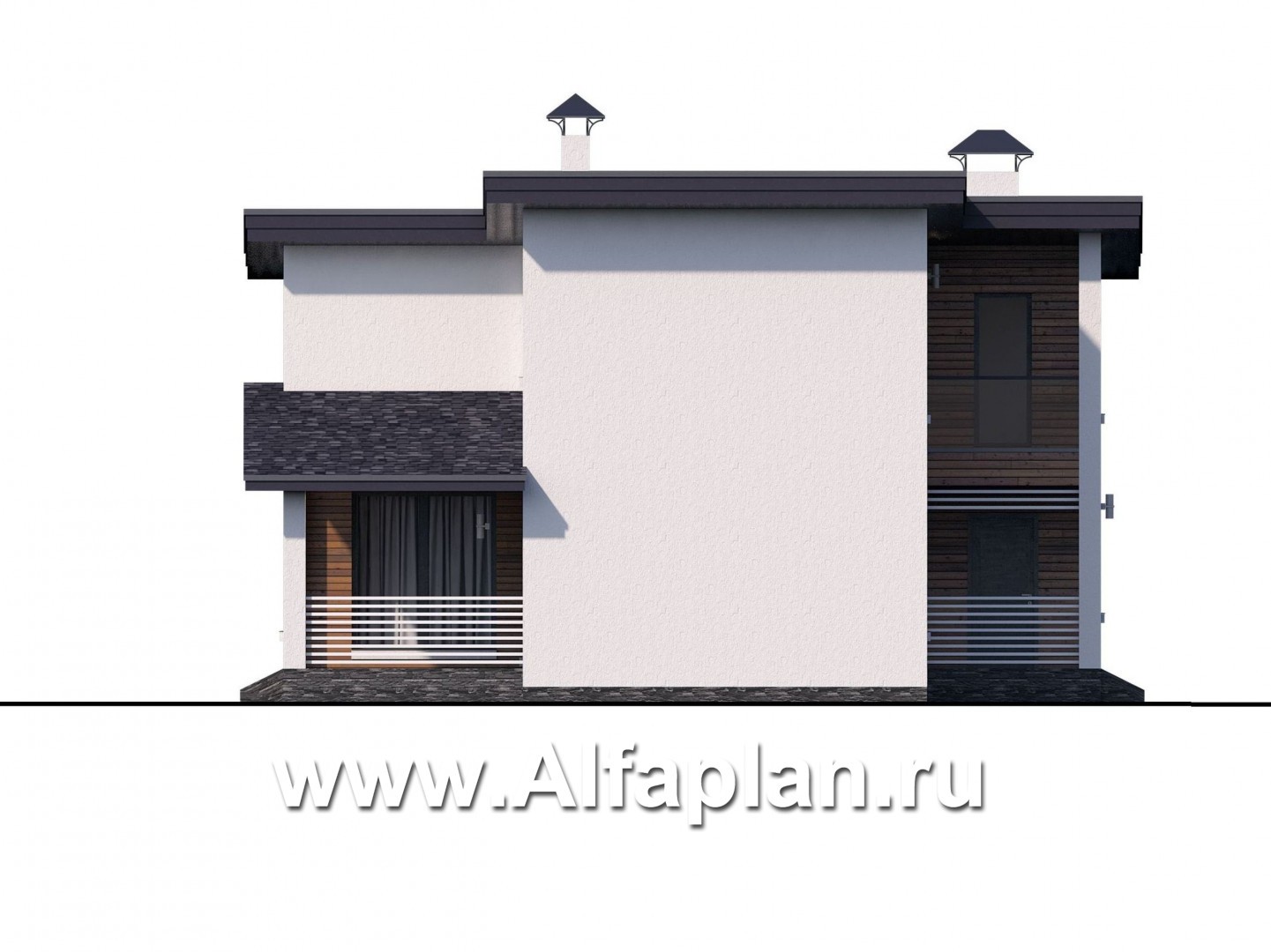 Проекты домов Альфаплан - "Модена" -стильный дом, односкатная крыша - изображение фасада №3