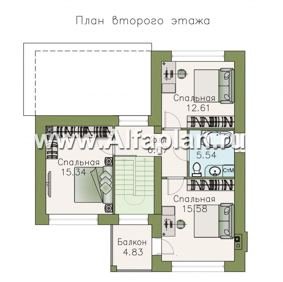 Проекты домов Альфаплан - "Модена" -стильный дом, односкатная крыша - изображение плана проекта №2